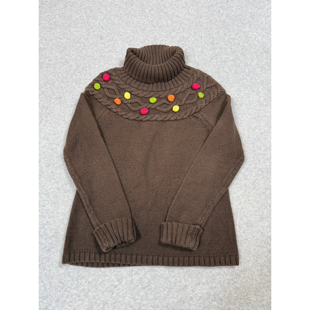Gymboree Girls Brown Cable Knit Turtleneck Sweater Pom Pom Accents Size M 7-8